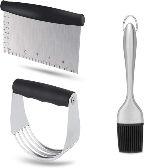 Dough Blender - Stainless Steel Pastry Cutter Set, Blender + Scraper + Brush, Professional Baking Tools...