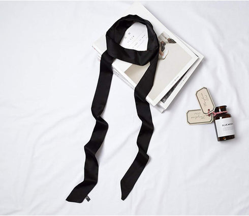 Ribbon Scarf for Women Long Skinny Satin Belt Sash Necktie Neck Scarf ZWJ01, Black, Free Size...