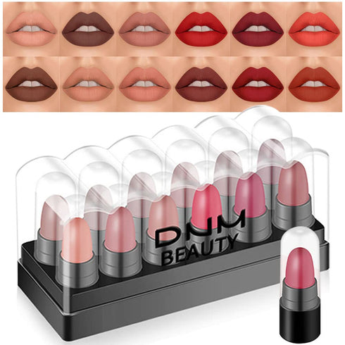 evpct 12Pcs Capsule Pills Lipstick Mini Matte Lipstick Sets for Women labiales mate 24 horas originales Dark Brown Red Nude Small Candy Lipstick S...