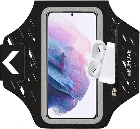 Running Armband with Headset Bag for Samsung Galaxy S25, S24, S23,S22,Zipper Slot Car Key Holder, Workouts Sports Phone Arm Band(Black)...
