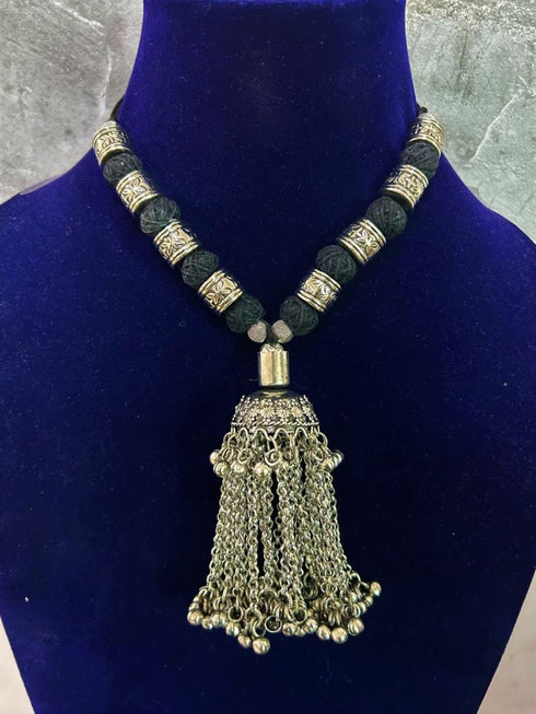 Indian Antique Silver Oxidized Afghani Banjara Gypsy Boho Ethnic Bead Meenakari Enamel Choker Necklace Earrings Jewelry...