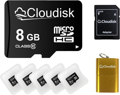 Pack of 5 Micro SD Card 8GB Flash Memory Card Micro SDHC C10 A1 U1 with SD Adapter, Card Reader (8 GB)...