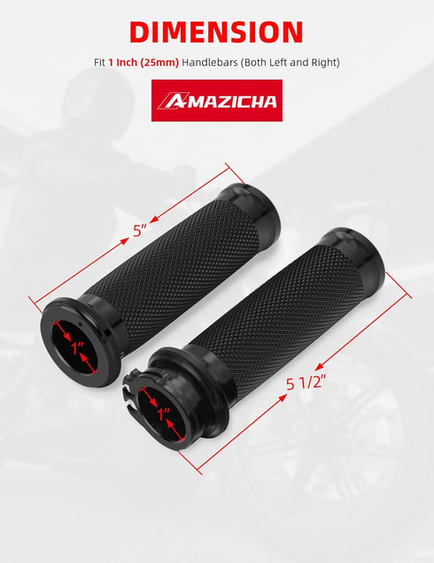 Amazicha Black 1” Motorcycle Hand Grips Handlebar Grips Compatible for Harley Sportster Touring Honda Kawasaki Suzuki Yamaha Bobber Chopper...
