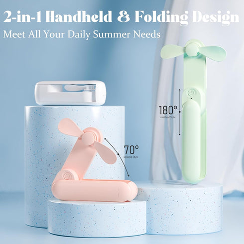 Handheld Mini Fan with USB Rechargeable 1000mAh Battery, Portable Hand Held Lash Fan for Makeup, Pocket Fan with 13 Woking Hours, Small Foldable F...