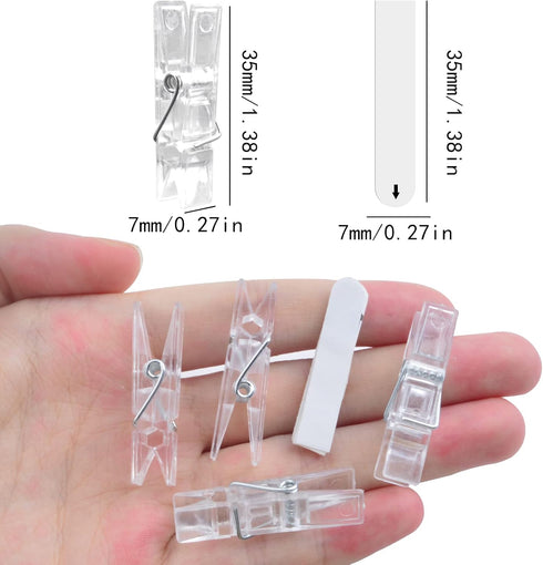 60 Pieces Clear Self Adhesive Clips Plastic Hanging Wall Clips Small Paper Photo Spring Tapestry Clips and 60 Pieces White Sticky Strips for Home ...
