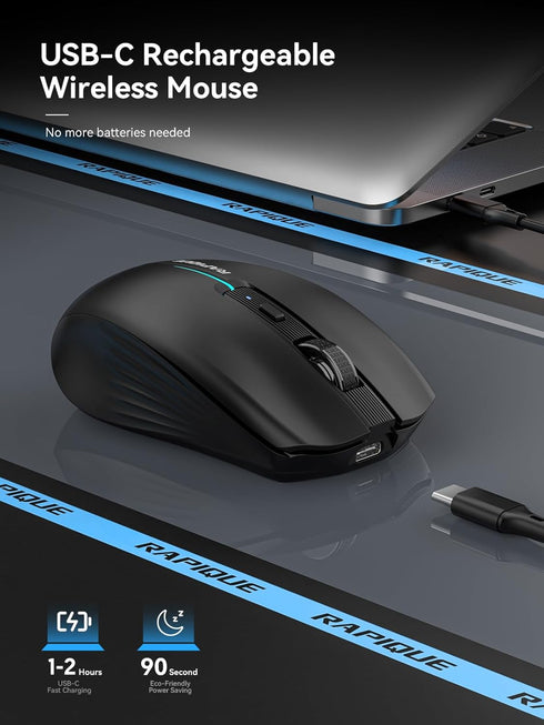Bluetooth Wireless Mouse - (BT1/BT2+USB) Tri-Mode High Performance, Rechargeable, Quiet Click, Multi-Device Compatibility for Laptop, Computer, Ma...