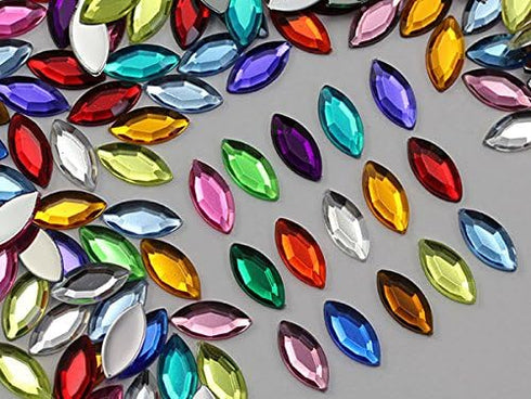 Allstarco 15x7mm Blue Sapphire .PH Navette Flat Back Acrylic Rhinestones Marquise Gems for Crafts Horse Eye Costume Embelishments Card Making Jewe...