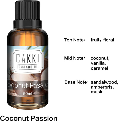 Essential Oils for Diffusers for Home, Scent-Coconut Passion, Single Large Size 50ml, Cakki Fragrance Oils, for Candle Making, for Soap Making, Di...