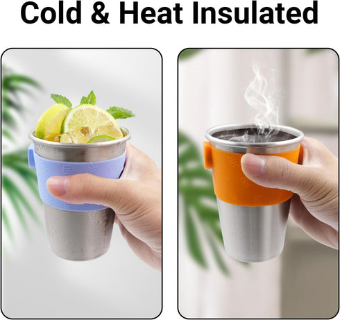 Rich&Ray 12oz Magnetic Fridge Cups, Magnetic Hanging Cup Hanging on Fridge, Ruesuable Stainless Steel Cups with Silicone Cup Holder for Fridges or...