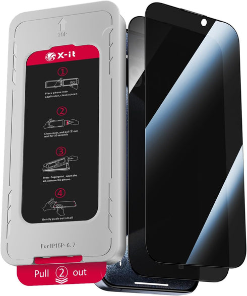 X-it 2-Pack Privacy Screen Protector for iPhone 15(6.1"), 9H+ Tempered Glass, Auto-Dust Removal, Military Grade Protection, Bubble-Free, Full Cove...