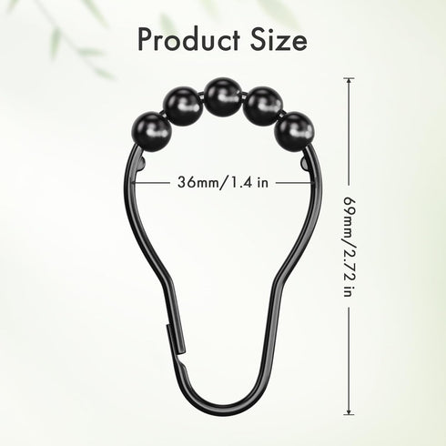 Amazer Matte Black Shower Curtain Rings - Set of 12 - Rust-Resistant Metal Shower Hooks for Bathroom Shower Rod...