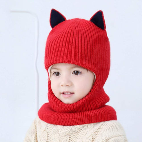 Cat Ear Baby Girls Boys Winter Hat Toddler Knitted Hood Scarf Beanies with Fleece Lining...