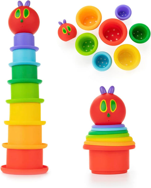Kids Preferred World of Eric Carle The Very Hungry Caterpillar Bath Time Silicone Stacking Cup Set with Caterpillar Head Squirty Perfect for Water...