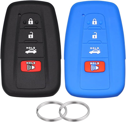 Lcyam Silicone Key Fob Cover Compatible with Toyota 4Runner RAV4 XLE Highlander XSE Camry SE Prius CHR Corolla ( Black Blue, 4 Button)...