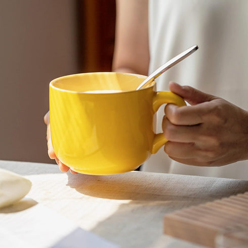 Sicaluya Porcelain Large Oatmeal Mug with Lid, 23 oz (680mL) Wide Coffee Mug, Breakfast Cup and Soup Bowl, Microwave and Dishwasher Safe, Ceramic ...