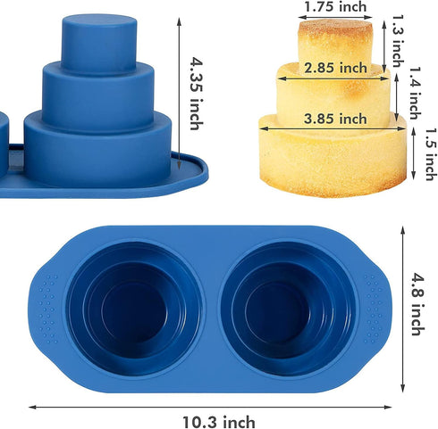 Webake Mini 3 Tier Cake Pan, Silicone Tier Cake Molds, 2 Pack Blue Molds for Small Smash Cake Cupcake for Birthday, Baby Shower, Wedding, 3.8 Inch...