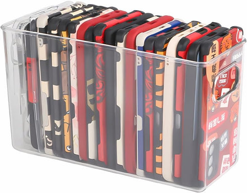 Plastic Clear Phone Case Organizer, Storage Holder Box with Handle Multifunctional Phone Case Storage, Electronics Organizer for Desk, Cabinet, Sh...