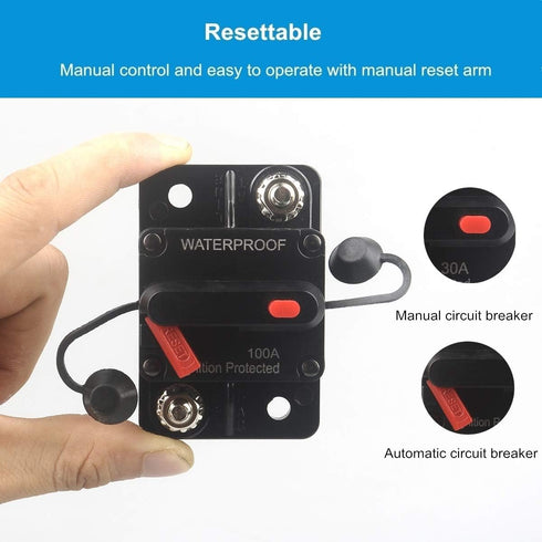 100 Amp Circuit Breaker with Manual Reset 12V-36V DC Waterproof Surface Mount for Car Audio Rv Marine Boat Truck Trolling Motors, 30-300A Car Spea...