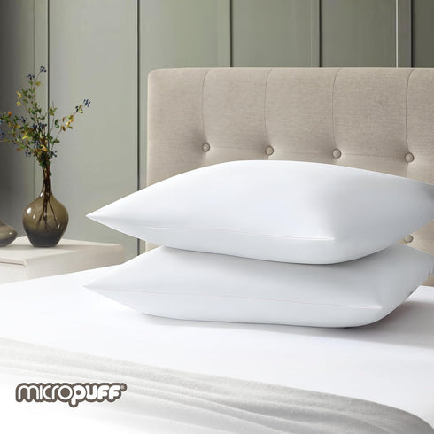 Micropuff Standard Size Pillow Cases Open Enclosure - 2 Pack - Soft and Breathable Hypoallergenic Pillow Cover. Pillowcase Protects Against Stains...