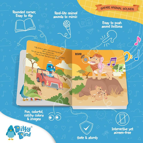 Ditty Bird Safari Book for Toddlers | Realistic Animal Sound Book | Interactive Safari Board Books for Toddlers 1-3 | Sensory, Musical Books for A...