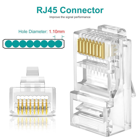 UTP RJ45 Connectors, Cat6 RJ45 Pass Through Plugs 50-Pack, Cat6 RJ45 Plugs with 50-Pack Strain Relief Boots for Solid or Standard Ethernet Cables,...
