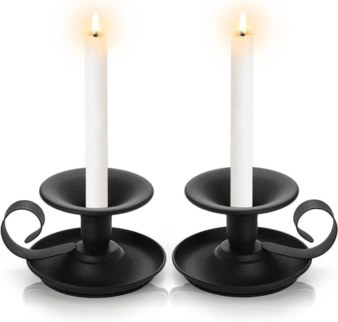 Yopay 4 Pack Iron Taper Candle Holder, Retro Rustproof Candlestick Holders, Sturdy Black Candlelight Stand for Chime Spell Candles, Halloween Chri...