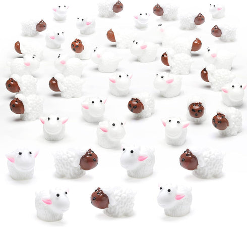 Yookeer 120 Pcs Mini Sheep Figurines Bulk Little Miniature Figurines Resin Cute Animals for Home Cake Decorations Garden Outdoor Landscape Ornamen...