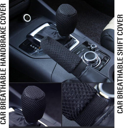 Car Gear Shift Cover + Handbrake Cover,Non-Slip & Breathable Shift Knob Cover Emergency Brake Cover,Universal Car Accessories Interior Shifter Cov...