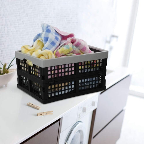 16 L Plastic Folding Storage Crates, Collapsable Plastic Crate, 2 Packs...