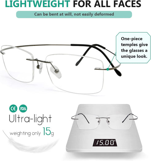 Eyekepper Titanium Rimless Reading Glasses Readers Men Women Gunmetal +0.00...