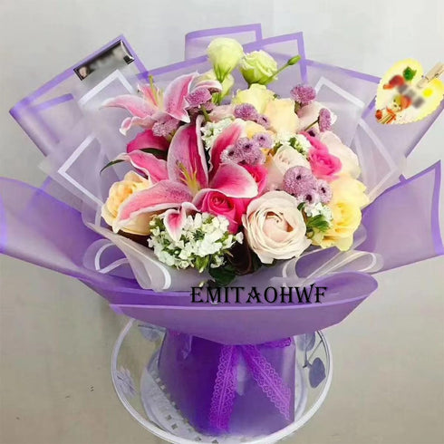 EMITAOHWF 20-Sheet Flower Wrapping Paper, Purple and Purple Edge Floral Waterproof Bouquet Wrapping Paper for Flowers, Florist Wrapping Paper for ...