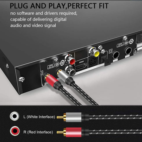 AUX RCA Cable 6 FT, 3.5mm to 2-Male RCA Audio Auxiliary Adapter Stereo Splitter Cable Dual Shielded Gold-Plated Nylon-Braided Breakout Cord for Sm...