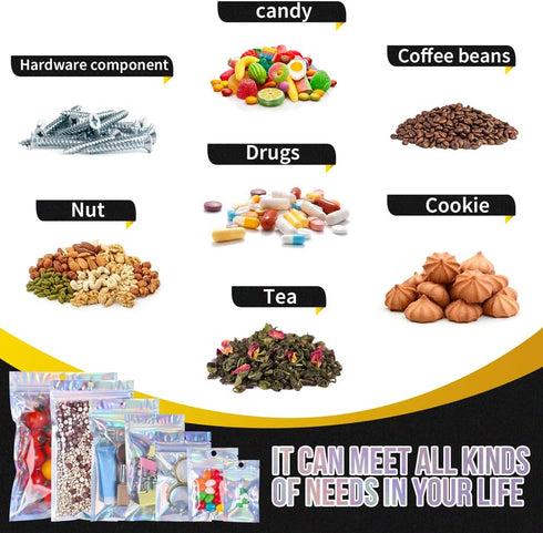 100 Pack Resealable Mylar Bags Smell Proof Pouch Aluminum Foil Packaging Plastic Ziplock Bag,Small Mylar Storage Bags For Candy,Jewelry,Screw,Holo...