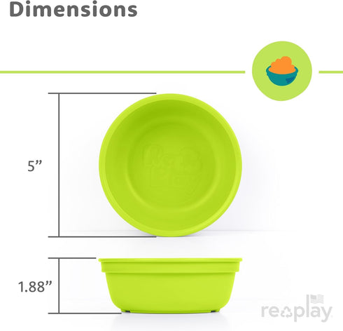 Re-Play 12 Oz. Toddler Bowls for Snack and Everyday Dining - Dishwasher and Microwave Safe - Made in USA - Set of 3-5.75" x 5.75" x 2" - Aqua Asst...