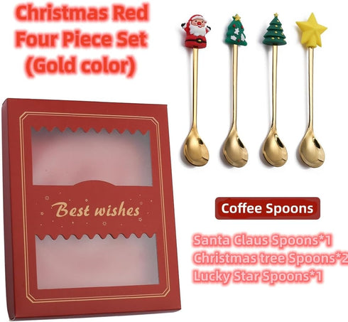 Christmas Coffee Spoons Coffee Stirrers Cake spoon Premium Stainless Steel Ice Tea Spoons, Ice Cream Spoon, Cocktail Stirring Spoons Set of 4?Gold...
