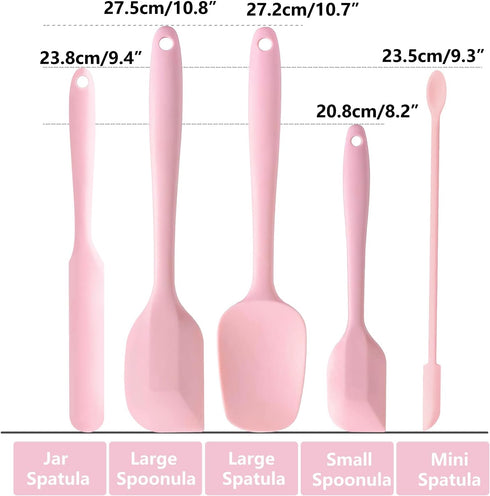 5 Piece Pink Silicone Spatula Set, Heat Resistant Rubber Spatulas Set, Silicone Kitchen Utensils Set Dishwasher Safe for Nonstick Cookware Baking ...