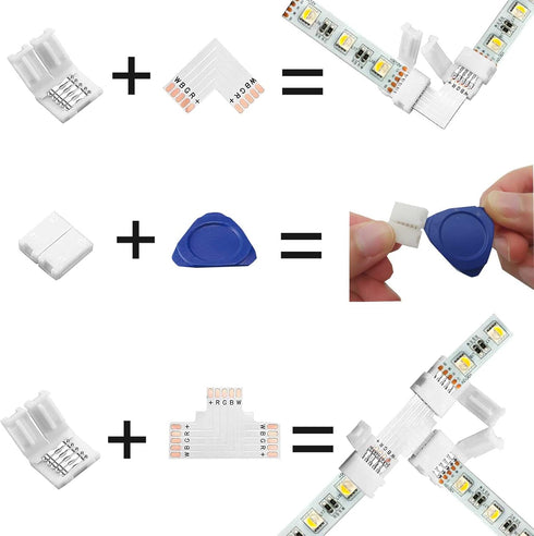 LED Strip Connector 5 Pin 10mm Kit Include L Shape and T Shape for 5050 RGBW Led Strip Lights...