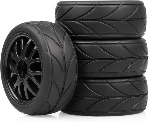 4pcs 1/10 RC On-Road Solid Wheels and Tires 12mm Hex for HSP Tamiya TT TT02 Sakura Kyosho Traxxas RC Rally Drift Car...