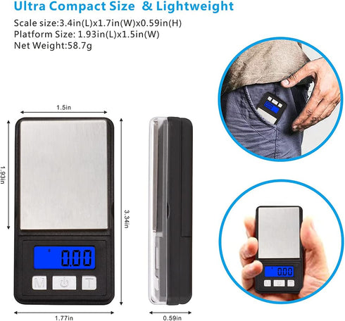 Fuzion Ultra Mini Gram Scale, 100/0.01g Mini Scale, Digital Pocket Scale, Small Jewelry Scale with Tray, Food Scale with 6 Units Conversion, Tare,...