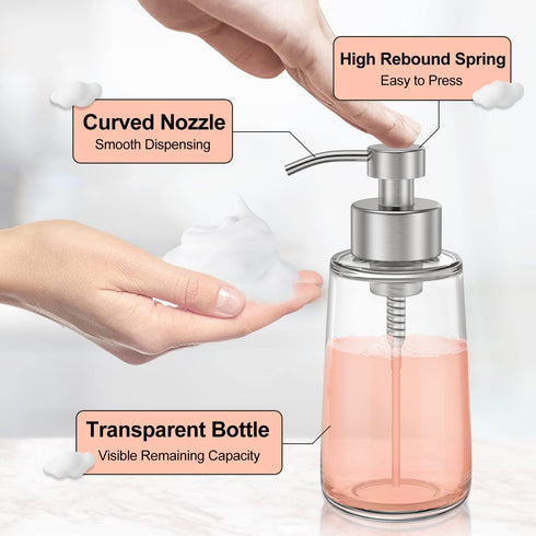 BabyElf Clear Glass Foaming Soap Dispenser with Rust-Proof Stainless Steel Pump, Refillable Liquid Wide Opening Hand Soap Dispenser for Bathroom &...
