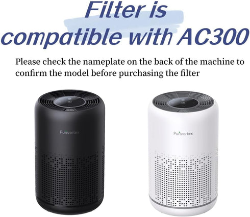 Replacement Filter for Purivortex AC300 Air Purifier, 3-in-1 True HEPA, High-Efficiency Activated Carbon...