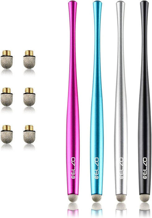 Elzo Capacitive Stylus Pens Premium Metal Slim Combo 4 Pcs Tips for All Touch Screens iPad & Android Tablets DELL/Samsung/HP/Asus/Surface/Samsung/...