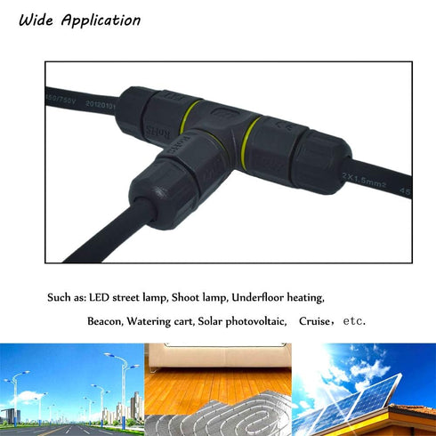 3 Way 3Pin IP68 Waterproof Junction Box,Ideal for 4.5mm-10mm Outdoor Waterprrof Junction Cable,Used for Outdoor Road Landscape Lights, car Decorat...