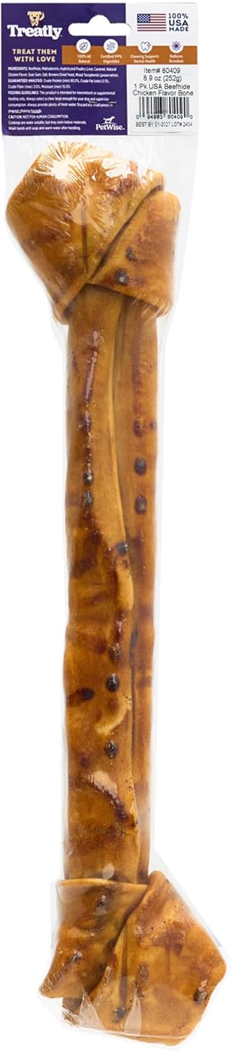 USA Beefhide Bones 15-17" Dog Chew Treats - Chicken Flavor, 1 Count/1 Pack...