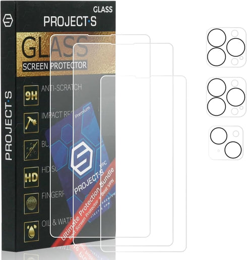 GLASS Screen Protector for iPhone 14 Family w/LIFETIME Replacement Warranty -- 3x Screen Protectors (2x 6.7, 1x 6.1) + 3x Lens Protectors (2x Trip...