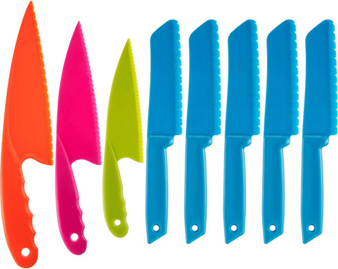 Jovitec 8 Pcs Kid Cooking Kitchen Knife Set, Plastic Serrated Edges Children's Safe Chef Nylon Knives for Cutting Fruit Bread Cake Salad Lettuce K...