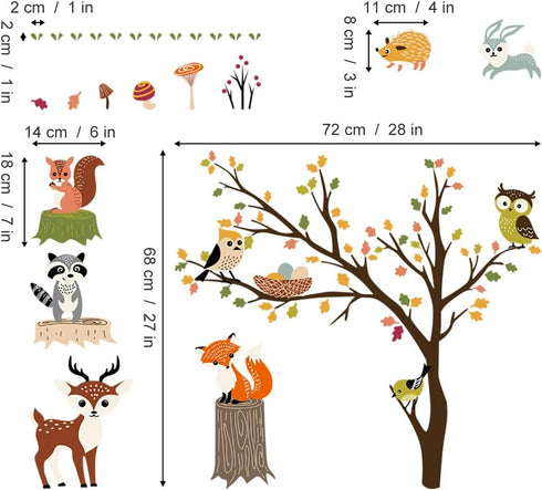 decalmile Woodland Wall Decals Animals Tree Owl Fox Deer Wall Stickers Kids Bedroom Baby Nursery Wall Decor...