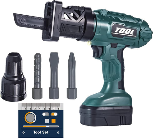 Toy Tool Set Outside Construction Play Tools, Power Saw, Electric Drill include 3 Interchangeable Drill Bits with Light, Sound,Kids Pretend Play D...