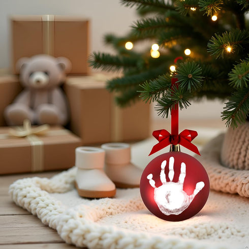 Pearhead Red Handprint Ball Ornament, DIY Baby Hand or Footprint Holiday Keepsake, Baby's First Christmas...