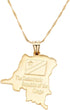 18K Democratic Republic of The Congo National Map Gold Plated DRC Kinshasa Pendant Necklace...